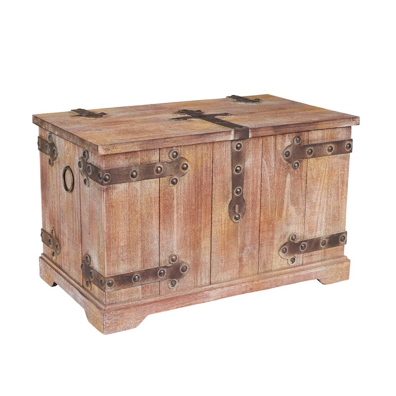 Household Essentials Household Essentials Decorative Trunk Victorian Style AgedWood Finish and Metal Accents with Fully Opening Lid and Ring Handles