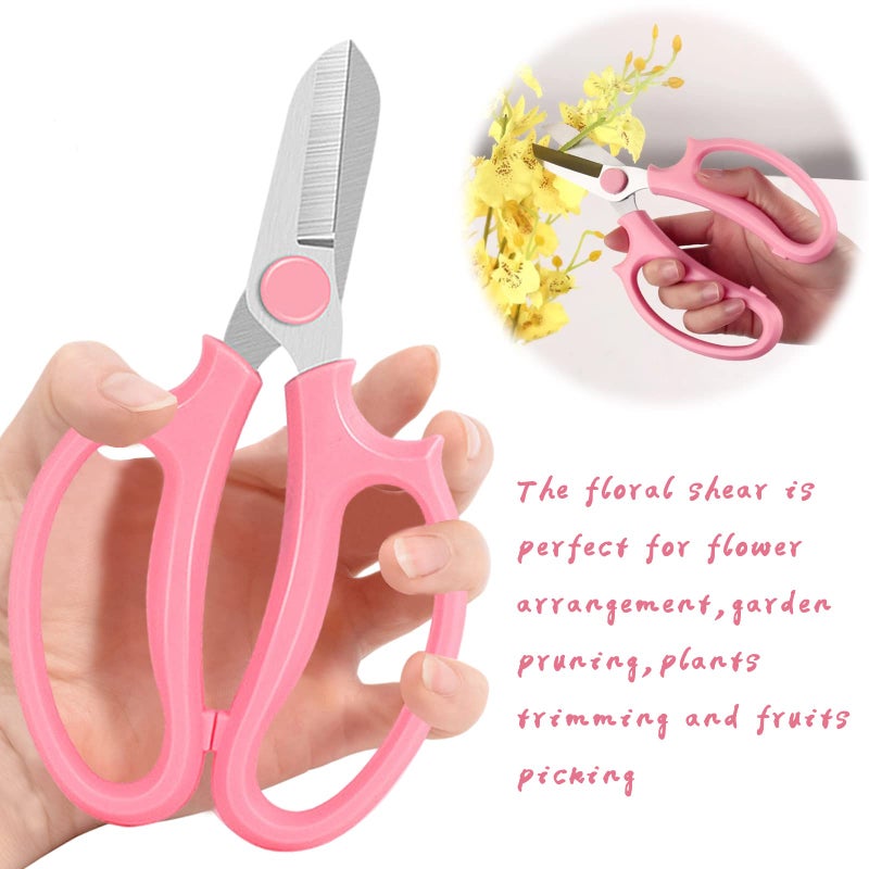 OJYUDD 3 Pcs Garden Scissors Floral Shears,Professional Floral Scissors with Comfortable Grip Handle,Premium Garden Pruning Shears for Plants Trimming and Fruit Picking Trimming,Pink - Image 4