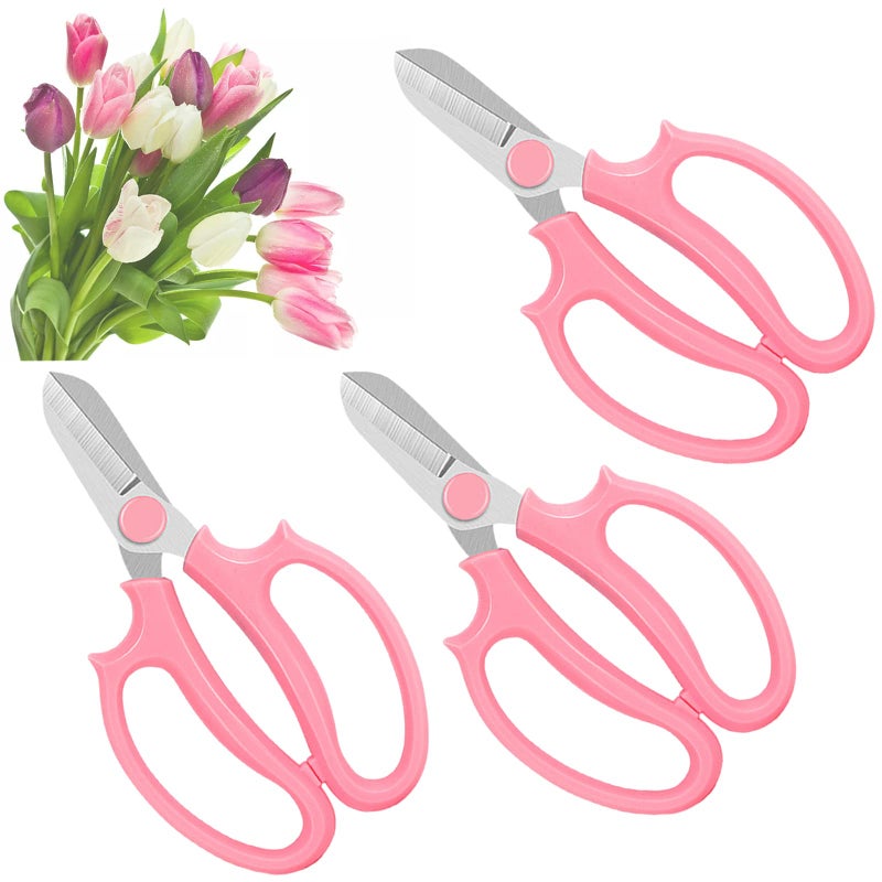 OJYUDD 3 Pcs Garden Scissors Floral Shears,Professional Floral Scissors with Comfortable Grip Handle,Premium Garden Pruning Shears for Plants Trimming and Fruit Picking Trimming,Pink - Image 1
