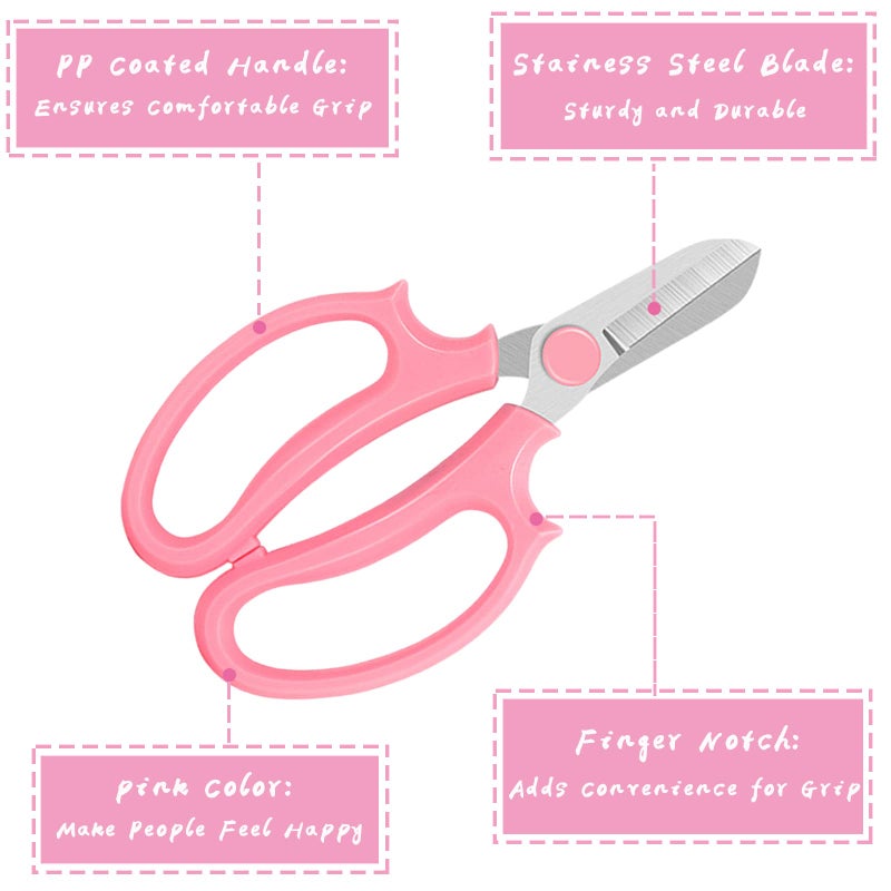 OJYUDD 3 Pcs Garden Scissors Floral Shears,Professional Floral Scissors with Comfortable Grip Handle,Premium Garden Pruning Shears for Plants Trimming and Fruit Picking Trimming,Pink - Image 3