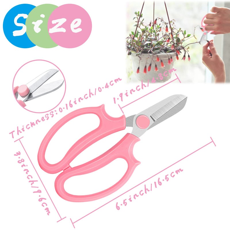 OJYUDD 3 Pcs Garden Scissors Floral Shears,Professional Floral Scissors with Comfortable Grip Handle,Premium Garden Pruning Shears for Plants Trimming and Fruit Picking Trimming,Pink - Image 2