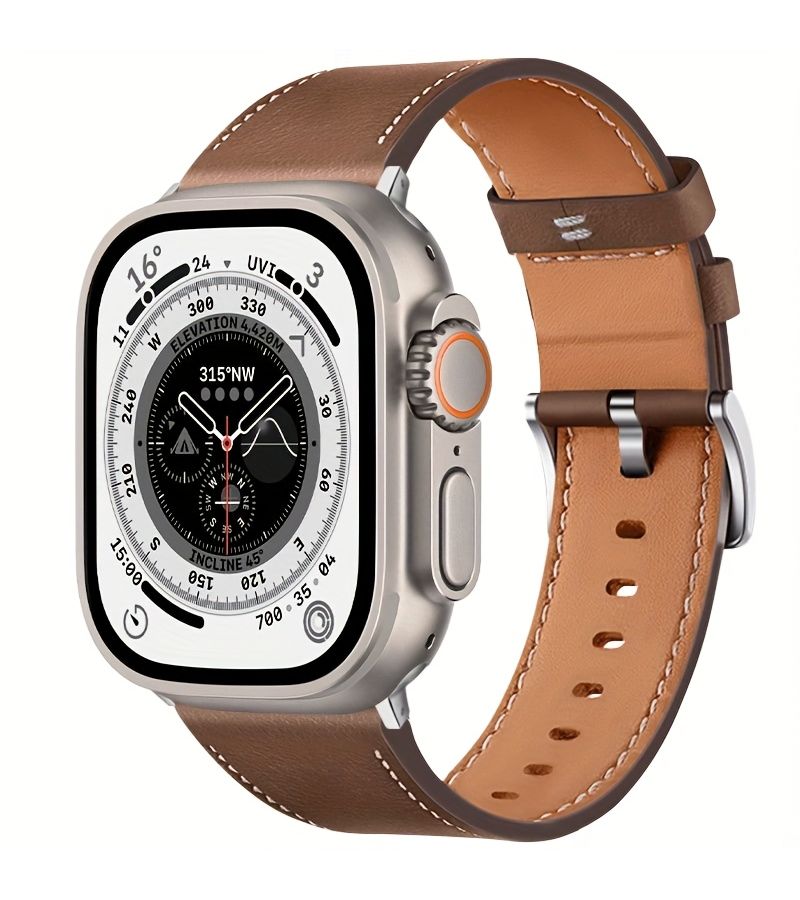 Synthetic Leather Watch Band Gray 49mm 44mm 42mm for Apple Watch - Image 1