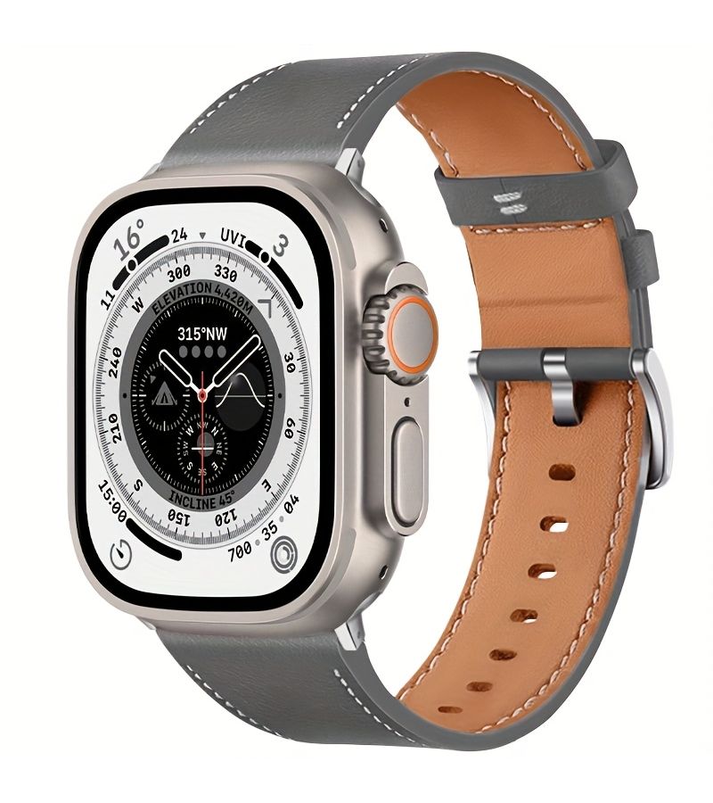 Synthetic Leather Watch Band Gray 49mm 44mm 42mm for Apple Watch - Image 4