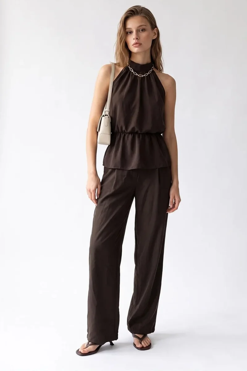 ميكسراي MIXRAY Halter Blouse And Wide-leg Pants Set
