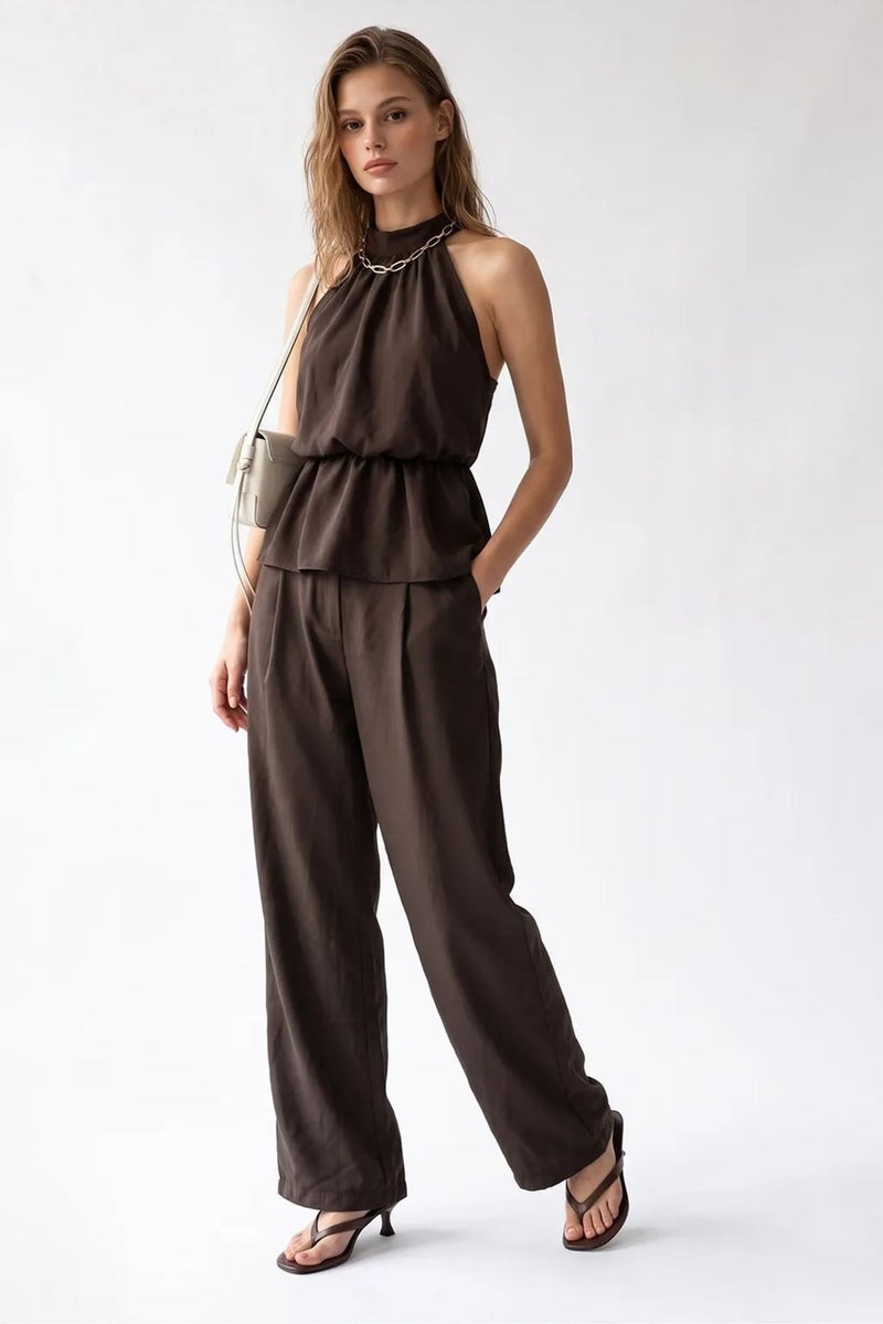 MIXRAY Halter Blouse And Wide-leg Pants Set - Image 2