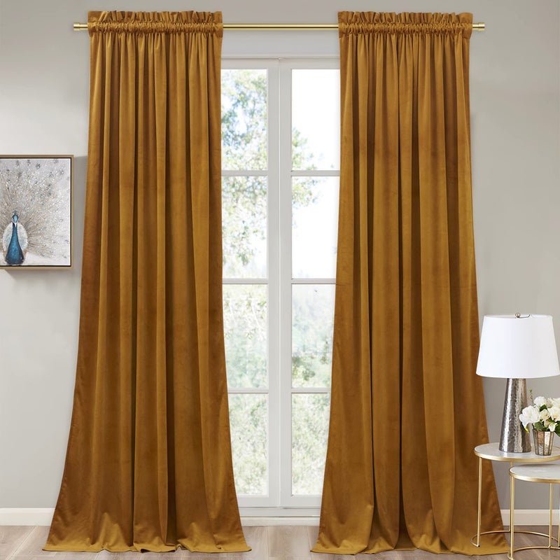 StangH Mustard Gold Velvet Curtains Rustic Privacy Room Darkening Curtains for BedroomSliding Door Gold Backdrop Panels for Halloween Party W52 x L96 2 Panels