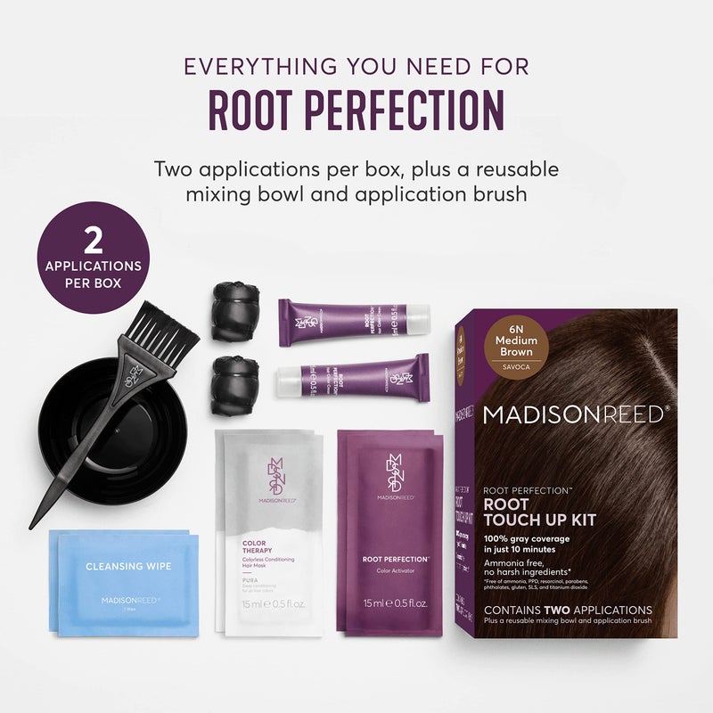 Madison Reed Root Perfection Permanent Root Touch Up, Medium Brown 6N Savoca, 10 Minutes for 100% Gray Root Coverage, Ammonia-Free Hair Dye, Two Applications - Image 2