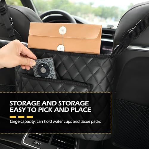 CyperFair Car Purse Holder Between Seats, Hanging Large Capacity Snack Cup Bag Document Storage Bag, Multi-functional Organizer for Easy Travel, Auto Interior Backseat Barrier (Black) - Image 4