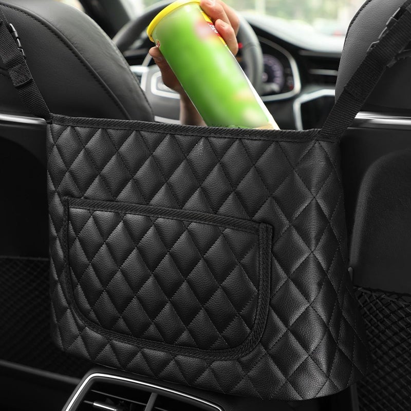 CyperFair Car Purse Holder Between Seats, Hanging Large Capacity Snack Cup Bag Document Storage Bag, Multi-functional Organizer for Easy Travel, Auto Interior Backseat Barrier (Black) - Image 5