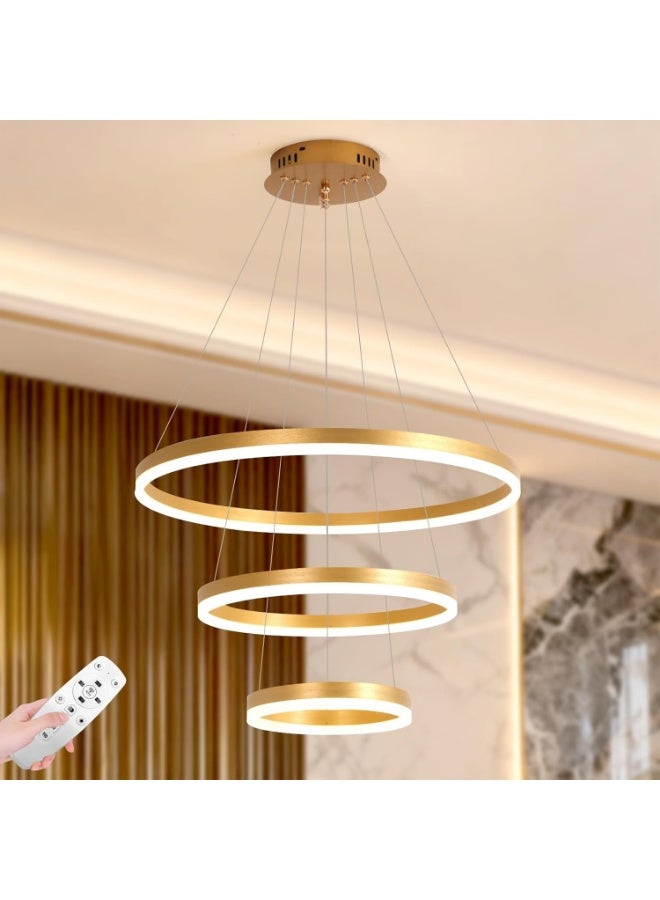 AFN Modern LED Ring Pendant Light with Multi Level Hanging Design and Remote Control for Living Room Dining Area Staircase, Energy Efficient Decorative Ceiling Suspension Lighting Fixture - Image 1