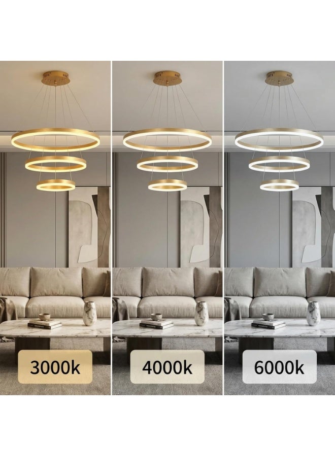AFN Modern LED Ring Pendant Light with Multi Level Hanging Design and Remote Control for Living Room Dining Area Staircase, Energy Efficient Decorative Ceiling Suspension Lighting Fixture - Image 2