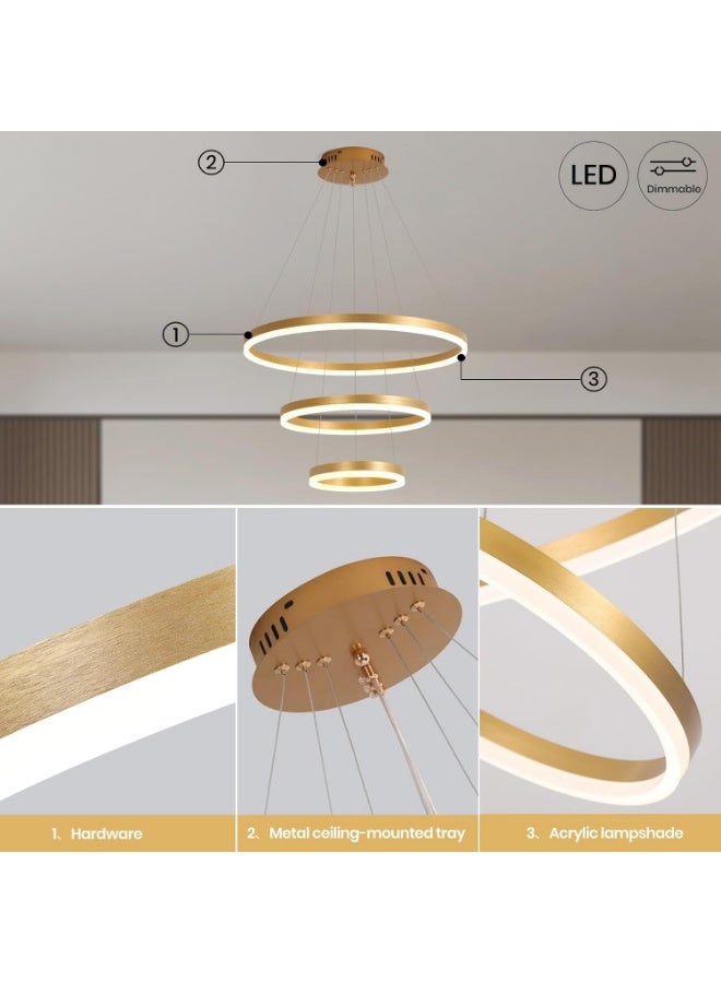 AFN Modern LED Ring Pendant Light with Multi Level Hanging Design and Remote Control for Living Room Dining Area Staircase, Energy Efficient Decorative Ceiling Suspension Lighting Fixture - Image 4