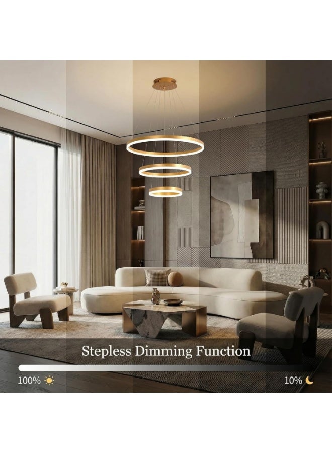 AFN Modern LED Ring Pendant Light with Multi Level Hanging Design and Remote Control for Living Room Dining Area Staircase, Energy Efficient Decorative Ceiling Suspension Lighting Fixture - Image 5
