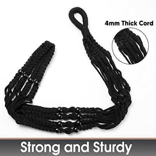 Shineloha 43 Inches Macrame Planter Hanger Large for 12 inch Pot + Swag Hook (Extra Long & Big) | Large Hanging Planter for Indoor Plants | No Tassel, Cotton Rope, NO Pot/Plant Included (Black)(XL) - Image 5