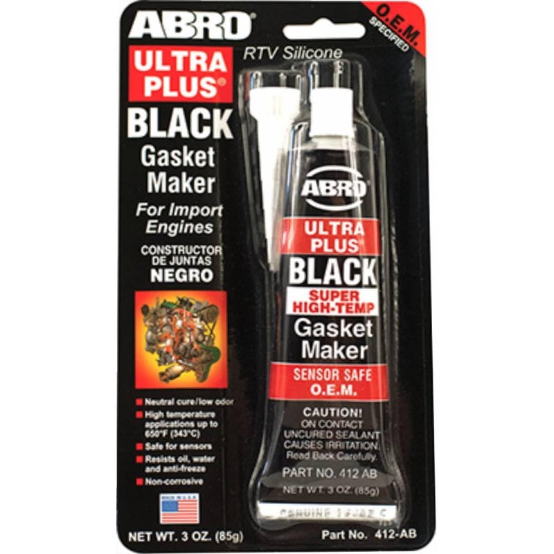 ABRO Ultra Plus 999 RTV Silicone Sealant and Gasket Maker, for Import Engines, Sensor Safe, Non-Corrosive, High Temp Silicone Sealant, 650 Degrees F, 3 oz. Tube - Black - Image 1