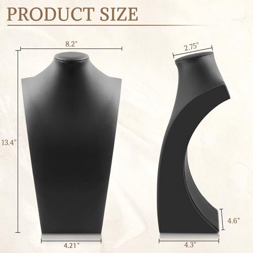 Homeanda Necklace Display Bust - PU Leather Jewelry Bust Stand for Photography, Boutique Display, and Home Organisation(Polyurethane-Black-13.4" x8.2) - Image 2