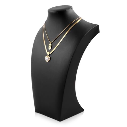 Homeanda Necklace Display Bust - PU Leather Jewelry Bust Stand for Photography, Boutique Display, and Home Organisation(Polyurethane-Black-13.4" x8.2) - Image 1