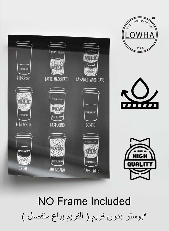 لوحة بوستر ديكور لوحة بدون فريم مع أربع قطع منفصلة من اللاصق ذو الوجهين تصميم مشروبات القهوة غرفة النوم غرفة المعيشة وديكور المكتب - Image 3