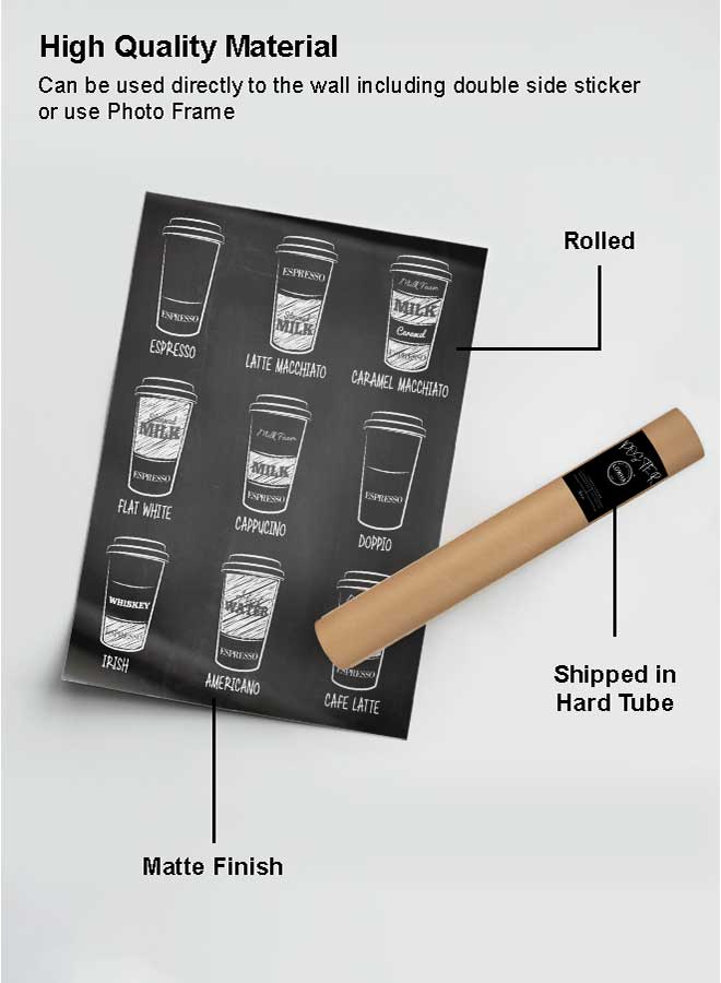 لوحة بوستر ديكور لوحة بدون فريم مع أربع قطع منفصلة من اللاصق ذو الوجهين تصميم مشروبات القهوة غرفة النوم غرفة المعيشة وديكور المكتب - Image 2