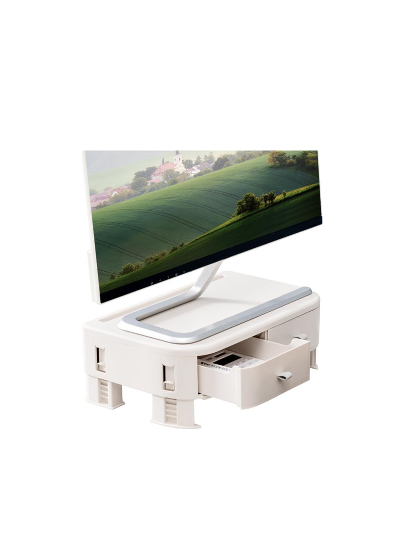 Adjustable Height Monitor Stand with Storage, White Computer Stand for Office Desk Organizers and Accessories, Ideal for Home & Office Use, Tablet Stand with Storage Solutions. - Image 1