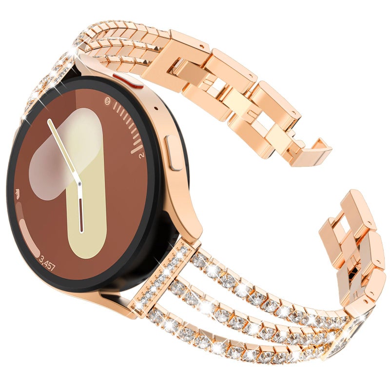 FULLIFE Compatible with Samsung Galaxy Watch6 Band for Women 40mm/Watch6 Classic/Watch5 Pro/Watch5/Watch4 Crystal Bling Metal Link Bracelet Strap - Image 2