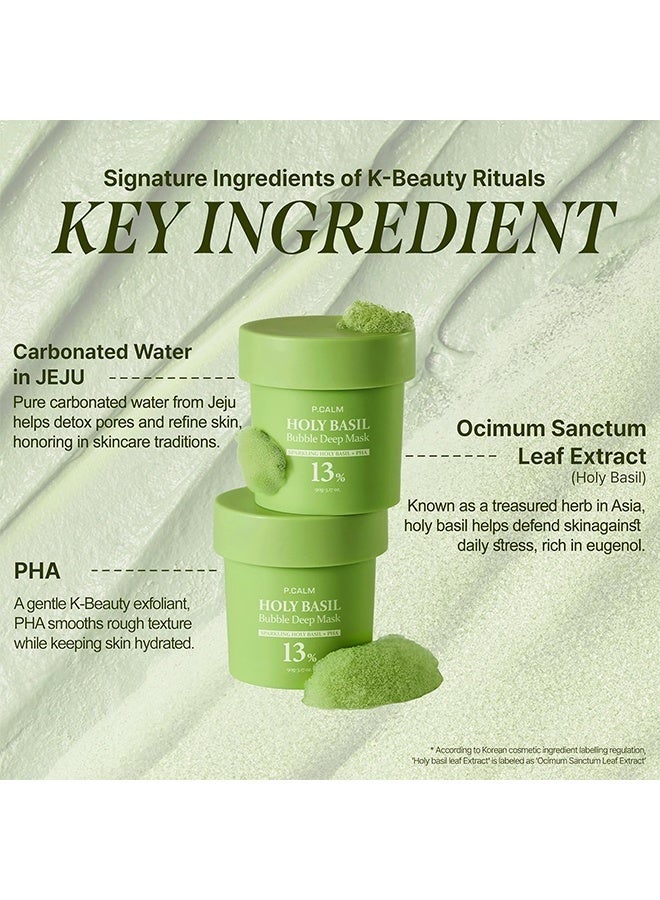 P.CALM Holy Basil Bubble Deep Mask 90g – Holy Basil & Carbonated Water for Cleansing Pores & Blackheads, Clay to Bubble Wash - Image 3