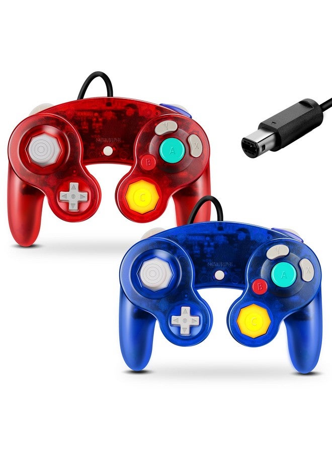 FIOTOK Gamecube Controller, Classic Wired Controller For Wii Nintendo Gamecube (Clear Red & Clear Blue 2Pack) - Image 1