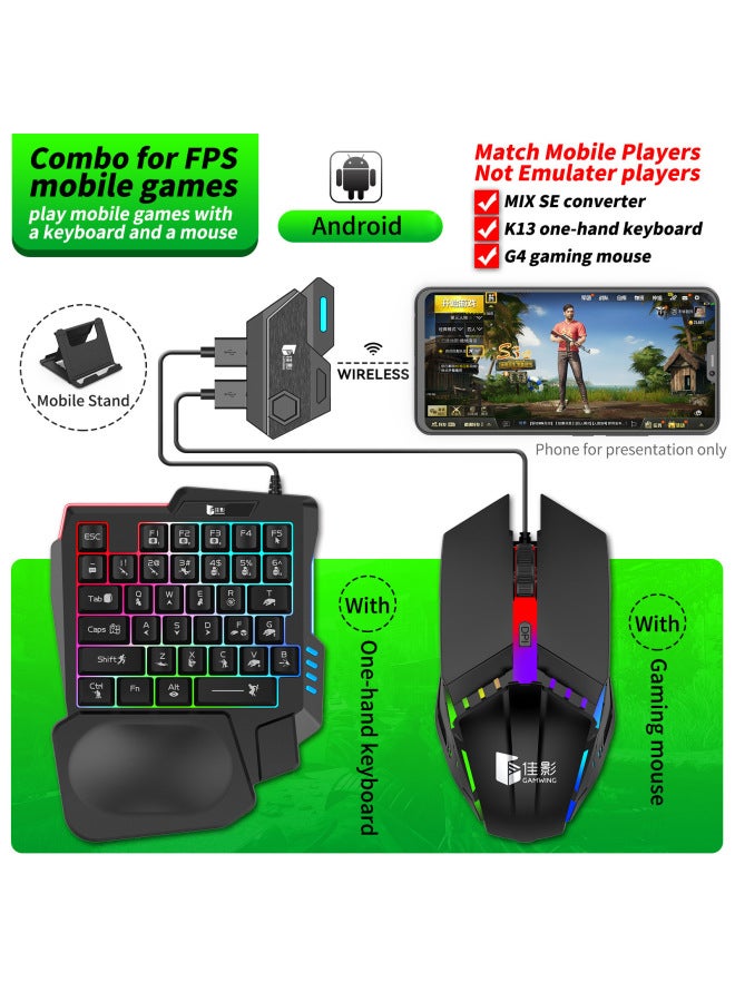 Jia Ying Mobile Phone Game Handle Keyboard Mouse Converter Throne Suit Android Chicken Eating Artifact Auxiliary Peripherals-Product Color:Mix Se Mobile Game Keyboard And Mouse Set 2 【mix Se Converter + K13 Keyboard + G4 Mouse +