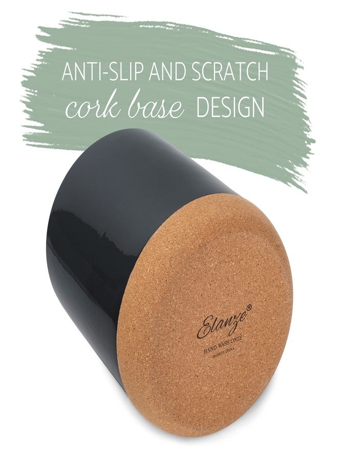 إيلانز ديزاينز حامل أدوات مطبخ كبير الحجم من السيراميك الحجري اللامع بقاعدة من الفلين، أسود - Image 4