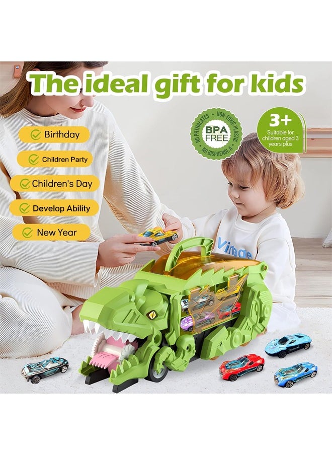 Quivlox - Dinosaur Toys,Dinosaur Truck Toys for Kids 3-5, T-Rex Dinosaur Transporter Car Carrier with Foldable Sliding, City Dinosaur Ultimate Hauler Track Toy Transforms into Dino, Toys Gifts  for Age 3 4 5 6 7 Year & Up Old Boy Girls Best Gift(4 Cars) - Image 1