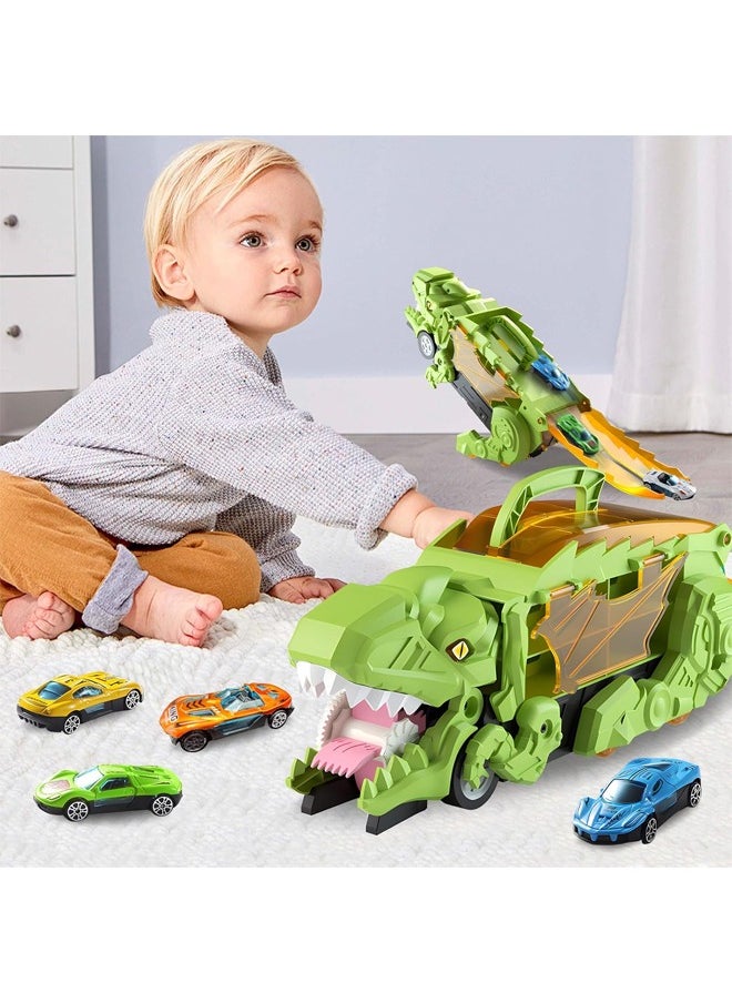 Quivlox - Dinosaur Toys,Dinosaur Truck Toys for Kids 3-5, T-Rex Dinosaur Transporter Car Carrier with Foldable Sliding, City Dinosaur Ultimate Hauler Track Toy Transforms into Dino, Toys Gifts  for Age 3 4 5 6 7 Year & Up Old Boy Girls Best Gift(4 Cars) - Image 1