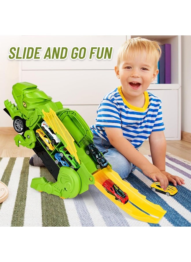 Quivlox - Dinosaur Toys,Dinosaur Truck Toys for Kids 3-5, T-Rex Dinosaur Transporter Car Carrier with Foldable Sliding, City Dinosaur Ultimate Hauler Track Toy Transforms into Dino, Toys Gifts  for Age 3 4 5 6 7 Year & Up Old Boy Girls Best Gift(4 Cars) - Image 1