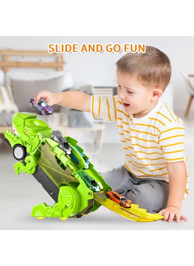 Quivlox - Dinosaur Toys,Dinosaur Truck Toys for Kids 3-5, T-Rex Dinosaur Transporter Car Carrier with Foldable Sliding, City Dinosaur Ultimate Hauler Track Toy Transforms into Dino, Toys Gifts  for Age 3 4 5 6 7 Year & Up Old Boy Girls Best Gift(4 Cars) - Image 1