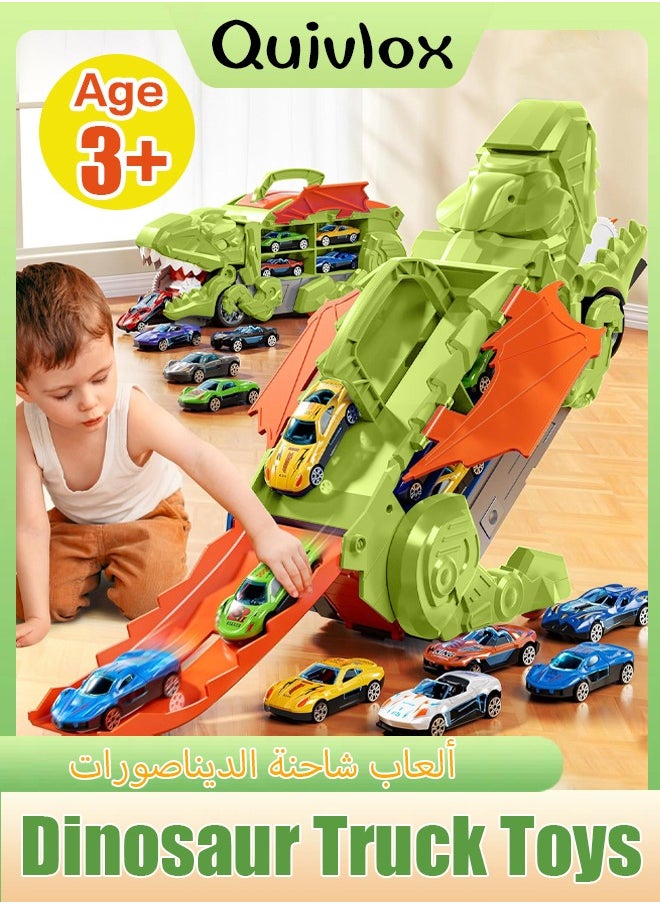 Quivlox - Dinosaur Toys,Dinosaur Truck Toys for Kids 3-5, T-Rex Dinosaur Transporter Car Carrier with Foldable Sliding, City Dinosaur Ultimate Hauler Track Toy Transforms into Dino, Toys Gifts  for Age 3 4 5 6 7 Year & Up Old Boy Girls Best Gift(4 Cars) - Image 1