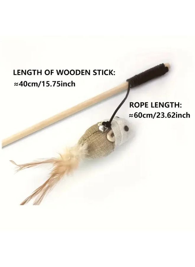 4 Piece White Cat Teaser Set Interactive Toy With Feathers Mouse Bells - Image 3