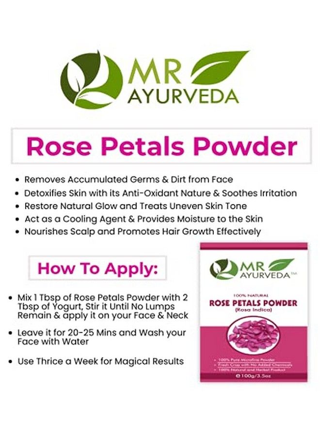 MR Ayurveda مسحوق بتلات الورد 100% طبيعي ; مسحوق بتلات الورد عضوي ; مسحوق بتلات الورد للوجه ; مسحوق بتلات الورد لتفتيح البشرة ; بدون مواد كيميائية مضافة 100 جرام - Image 4