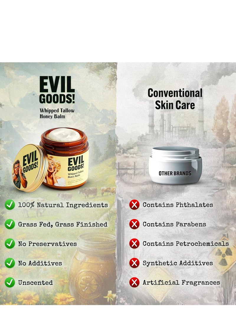 Evil Whipped Beef Tallow and Honey Balm, 4.23 fl.oz, Unscented, Grass Fed Grass Finished Face Cream, Body Lotion, and Lip Balm - Image 5