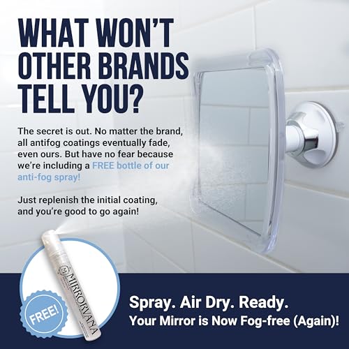 MIRRORVANA Fogless Shower Mirror for Shaving with Upgraded Suction, Anti Fog Shatterproof Surface and 360° Swivel - 6.3" x 6.3" - Image 3