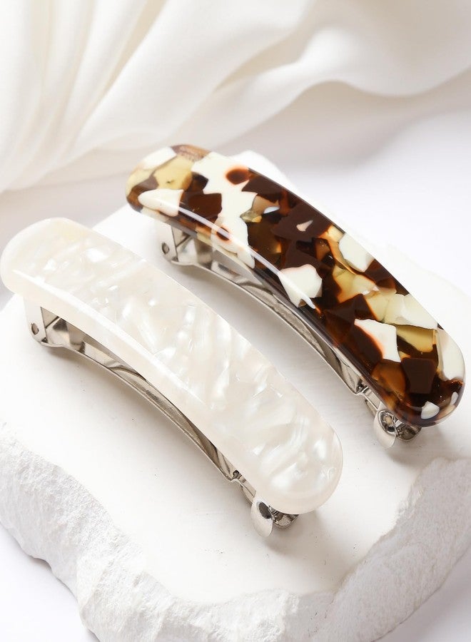 Prettyou 3.4inches French Hair Barrette Clip for Girls,Elliptical Shaped Acetate Hair Clips ， No Slip Hair Clip Barrette for Women (marbled brown) - Image 5