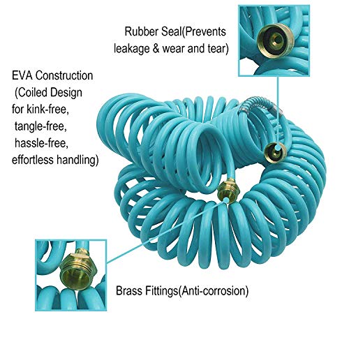 AUTOMAN Recoil Garden Water Hose 50 ft, EVA Curly Water Hose with Brass Connectors,Garden Hose Coil,Includes 7-Pattern Function Sprayer,Retractable,Corrosion Resistant Garden Coil Hose. - Image 3