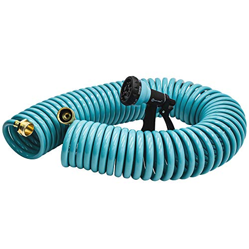 AUTOMAN Recoil Garden Water Hose 50 ft, EVA Curly Water Hose with Brass Connectors,Garden Hose Coil,Includes 7-Pattern Function Sprayer,Retractable,Corrosion Resistant Garden Coil Hose. - Image 4