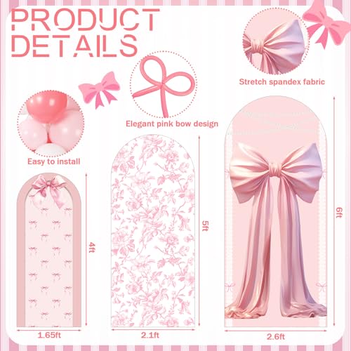 Soulchen Pink Bow Floral Arch Backdrop Cover Set of 3 with 200 Balloons 456 ft Fabric Pink White Wedding Chiara Arch Covers for Coquette Bow Party Birthday Wedding Bridal Shower Party Decorations - Image 3