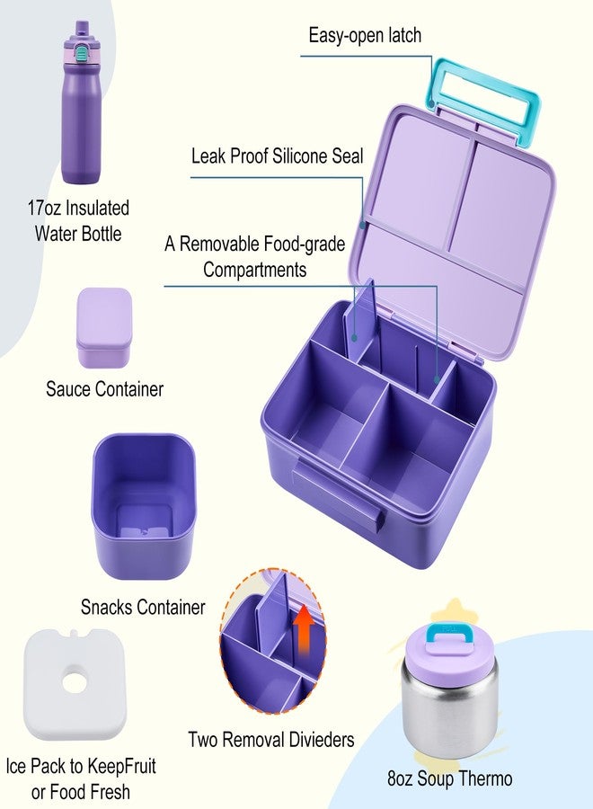 MAISON HUIS Bento Box for Kids with 8oz Soup Thermo, Leak-proof Lunch Food Containers with 5 Compartment, Insulated Lunch Bag & 17oz Stainless Steel Water Bottle for School, Trvael - Image 3