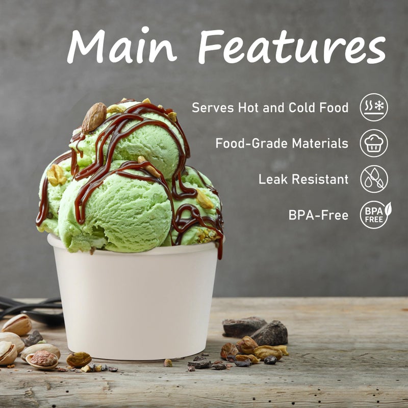 ESSENTIAL Paper Ice Cream Cups, 50pcs 8oz Disposable Dessert Bowls for Hot or Cold Food, Lids Not Included, Paper Snack Containers for Sundae, Frozen Yogurt, Soup (White) - Image 3
