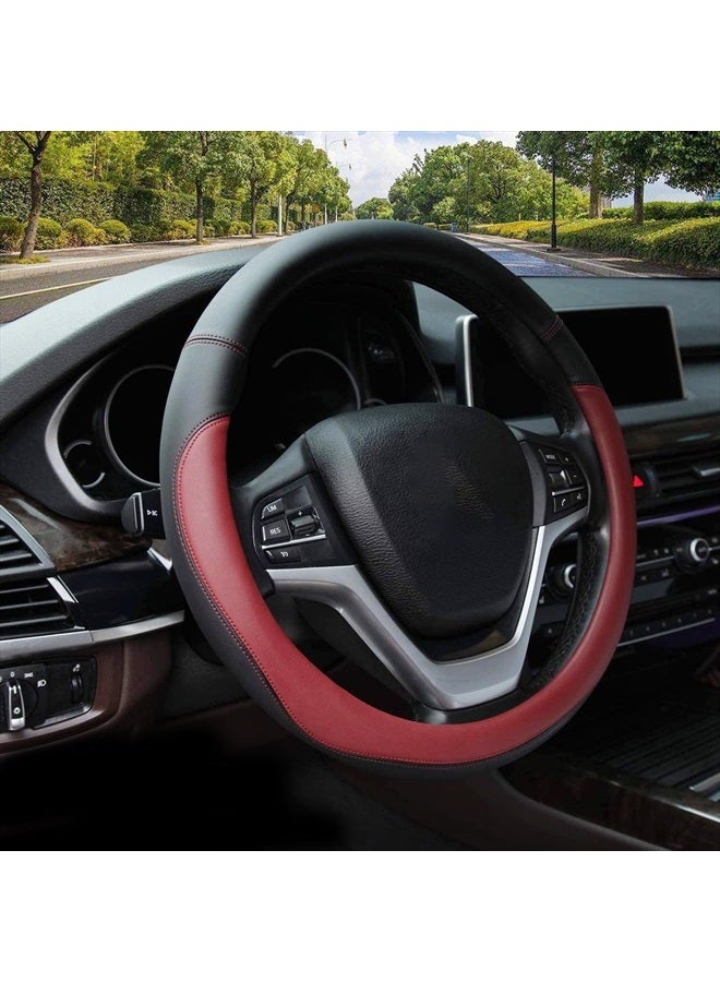 Valleycomfy Microfiber Leather Steering Wheel Cover Universal 15 inch(Wine Red) - Image 1