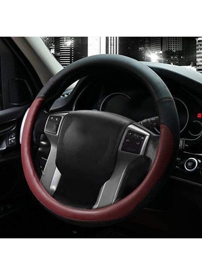 Valleycomfy Microfiber Leather Steering Wheel Cover Universal 15 inch(Wine Red) - Image 2