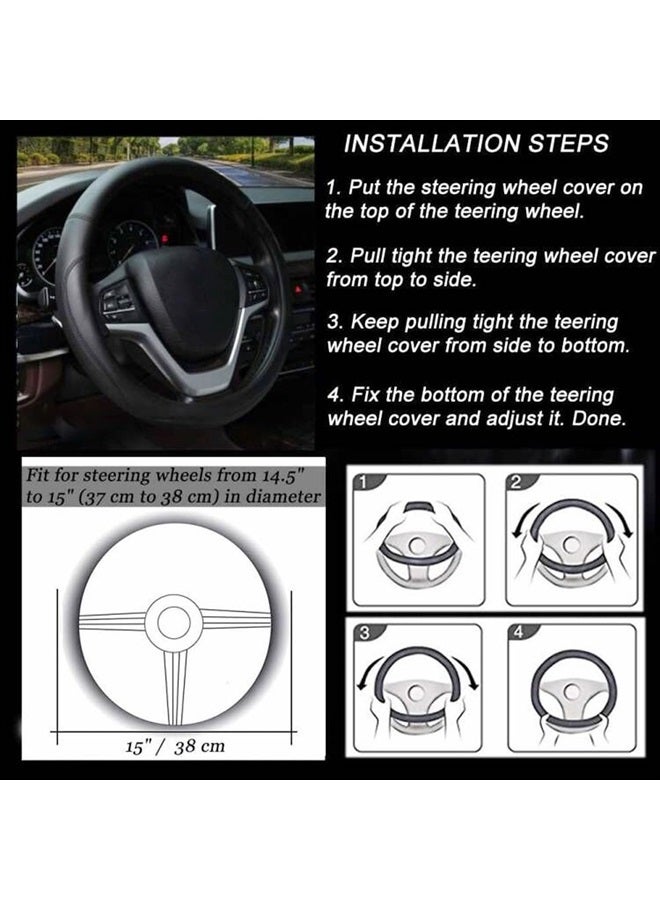 Valleycomfy Microfiber Leather Steering Wheel Cover Universal 15 inch(Wine Red) - Image 3