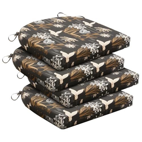 downluxe Outdoor Chair Cushions Set of 4 for Patio Furniture WaterResistant Patio Chair Cushions with Ties High Density Foam Outdoor Seat Cushion 17 X 16 X 2 Nightbird - Image 1