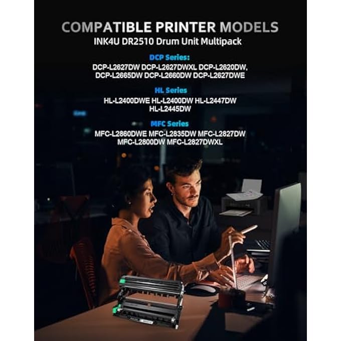 DR2510 DRUM UNIT COMPATIBLE FOR BROTHER DR 2510 DRUM FOR DCP-L2665DW L2660DW L2620DW L2627DW, HL-L2400DWE L2445DW, MFC-L2835DW L2860DWE L2827DW PRINTER (15,000 PAGES, TONER NOT INCLUDED) - Image 3