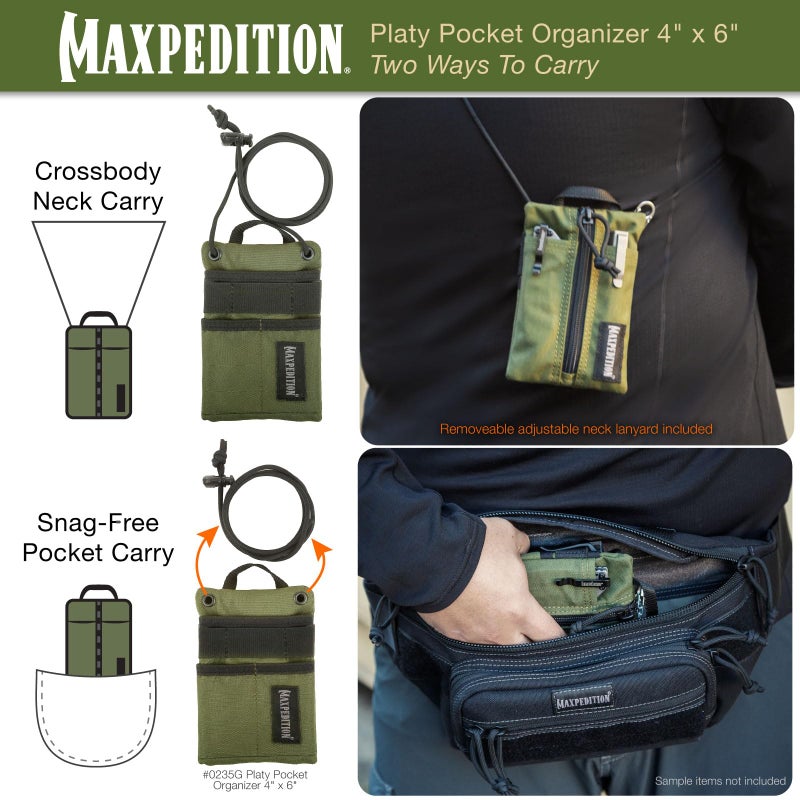 MAXPEDITION Platy Pocket Organizer, Durable EDC Tool Pouch for Men, Neck Wallet with Paracord Lanyard, Holds Flashlight, Multitool, Pen, Notebook (OD Green, 4" x 6") - Image 5